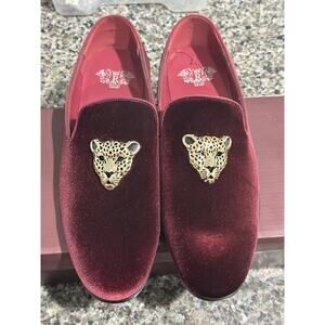 Royal Shoes Burgundy Suede Lion Head Buckle Slippers Dress Shoe